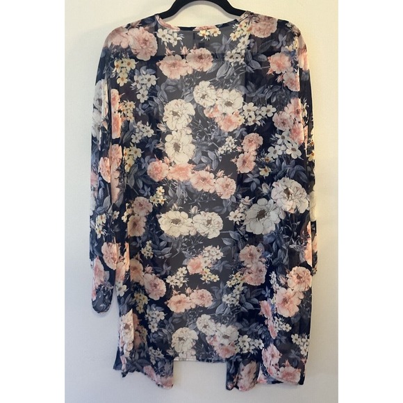 Meri Skye Women Tops Kimono 2X Blue Floral Polyester Open Front - Picture 2 of 6